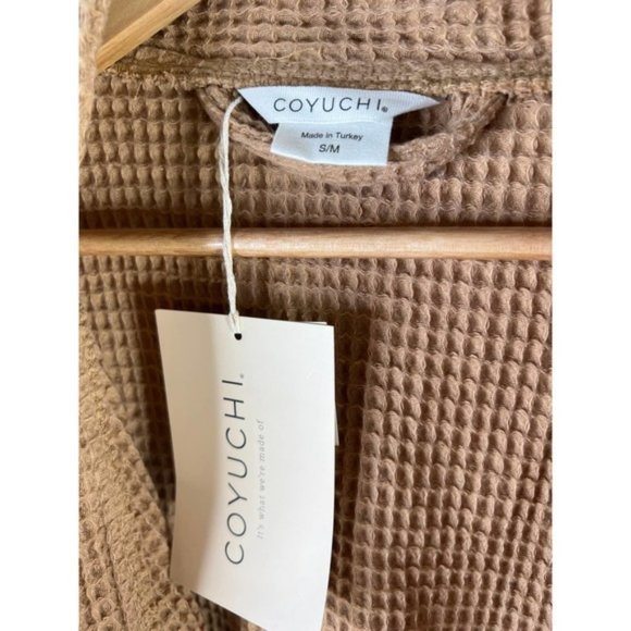 Coyuchi Unisex Organic Cotton Airy Waffle Weave Robe Women's Brown Size: S/M NWT - Picture 5 of 9